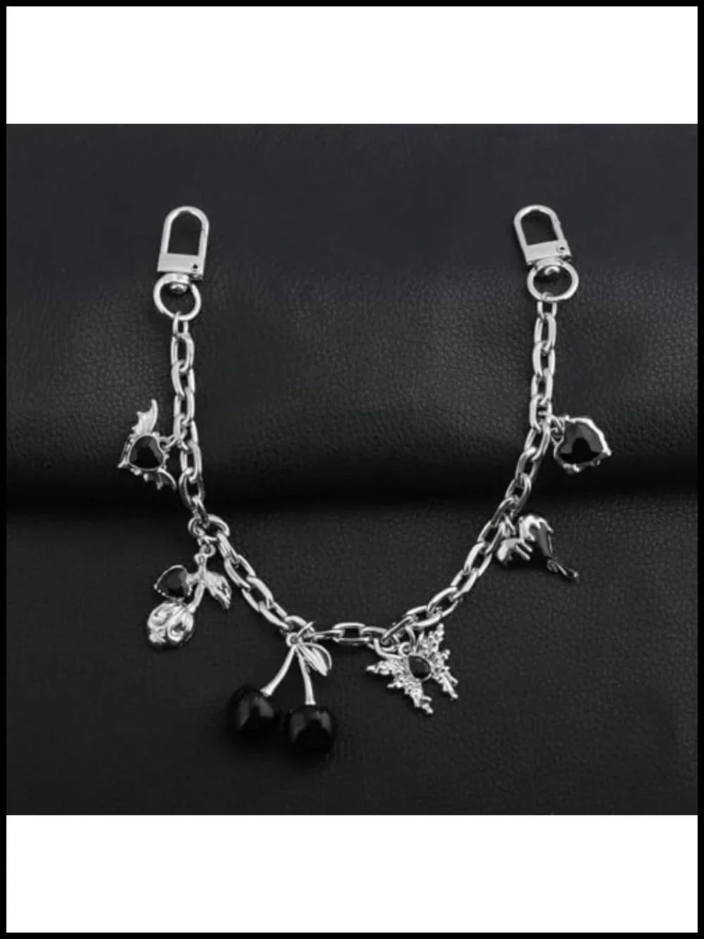 Gothic Cherry Heart Bag Charm Chain, Purse Accessories, Y2K Backpack Charms,